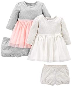 simple joys by carter's baby girls' long-sleeve dress set with bloomers, pack of 2, pink/grey, 24 months
