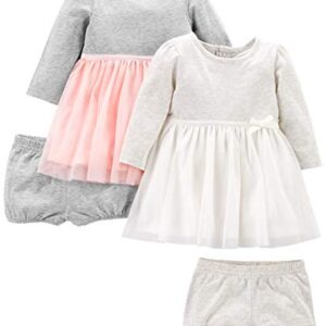 Simple Joys by Carter's Baby Girls' Long-Sleeve Dress Set with Bloomers, Pack of 2, Pink/Grey, 24 Months