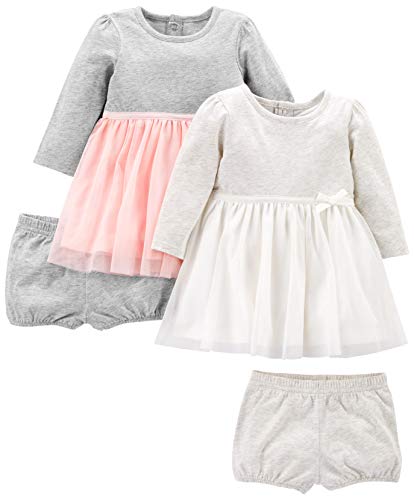 Simple Joys by Carter's Baby Girls' Long-Sleeve Dress Set with Bloomers, Pack of 2, Pink/Grey, 24 Months