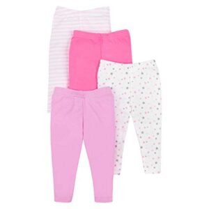 lamaze organic baby baby girls pull on 4 pack leggings, pink solid/striped, newborn