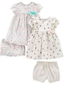 simple joys by carter's baby girls' short-sleeve and sleeveless dress sets, pack of 2, ivory owl/white floral, 12 months