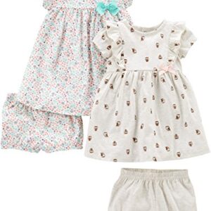 Simple Joys by Carter's Baby Girls' Short-Sleeve and Sleeveless Dress Sets, Pack of 2, Ivory Owl/White Floral, 12 Months