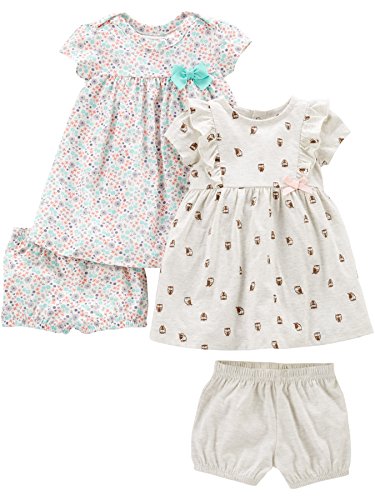 Simple Joys by Carter's Baby Girls' Short-Sleeve and Sleeveless Dress Sets, Pack of 2, Ivory Owl/White Floral, 12 Months