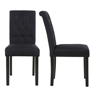 thksbought set of 2 upholstered fabric dining chairs with button-tufted details (black)