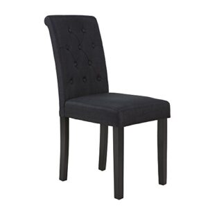 thksbought Set of 2 Upholstered Fabric Dining Chairs with Button-Tufted Details (Black)