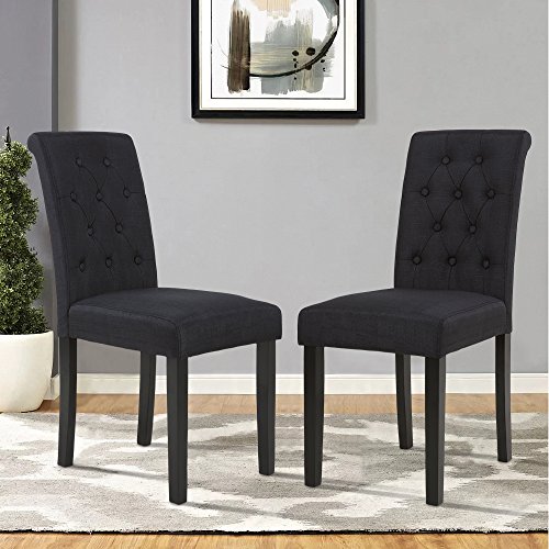 thksbought Set of 2 Upholstered Fabric Dining Chairs with Button-Tufted Details (Black)