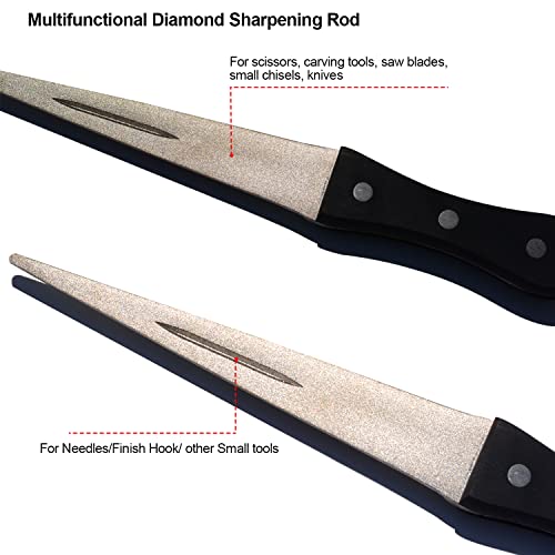 10.6 Inch Diamond Sharpening Rod Sharpening Stone, Diamond Fine Tapered File with wooden handle