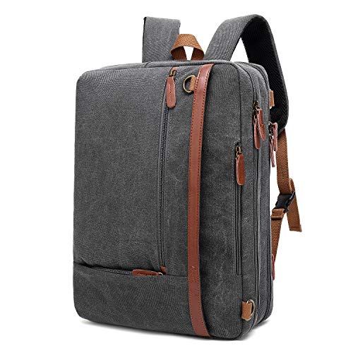 CoolBELL Convertible Backpack Shoulder Bag Messenger Bag Laptop Case Business Briefcase Leisure Handbag Multi-Functional Travel Rucksack Fits 17.3 Inch Laptop for Men/Women (Canvas Dark Grey)