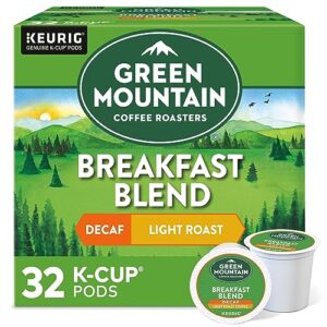 green mountain coffee roasters decaf breakfast blend , single-serve keurig k-cup pods, light roast coffee, 32 count