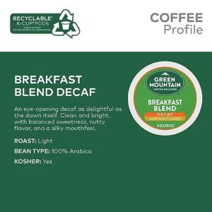 Green Mountain Coffee Roasters Decaf Breakfast Blend , Single-Serve Keurig K-Cup Pods, Light Roast Coffee, 32 Count