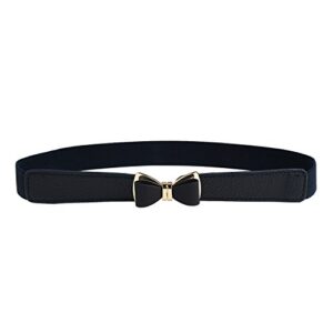 syuer womens 1" width bow skinny elastic waist belt stretchy belt thin belt (l-xl (31"-37"), black)