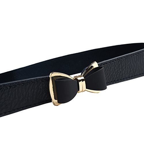 Syuer Womens 1" Width Bow Skinny Elastic Waist Belt Stretchy Belt Thin Belt (L-XL (31"-37"), Black)