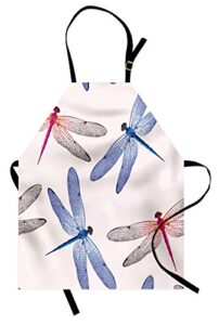 ambesonne dragonfly apron, dragonfly forms high detailed ornate irregular macro retro simplistic print, unisex kitchen bib with adjustable neck for cooking gardening, adult size, pink blue