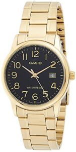 casio #mtp-v002g-1b men's standard analog gold tone stainless steel date watch