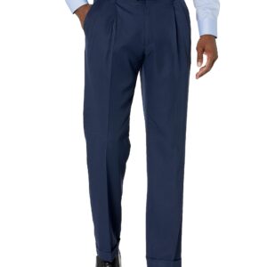 Perry Ellis mens Classic Fit Elastic Waist Double Pleated Cuffed Dress Pants, Twilight, 36W x 30L US