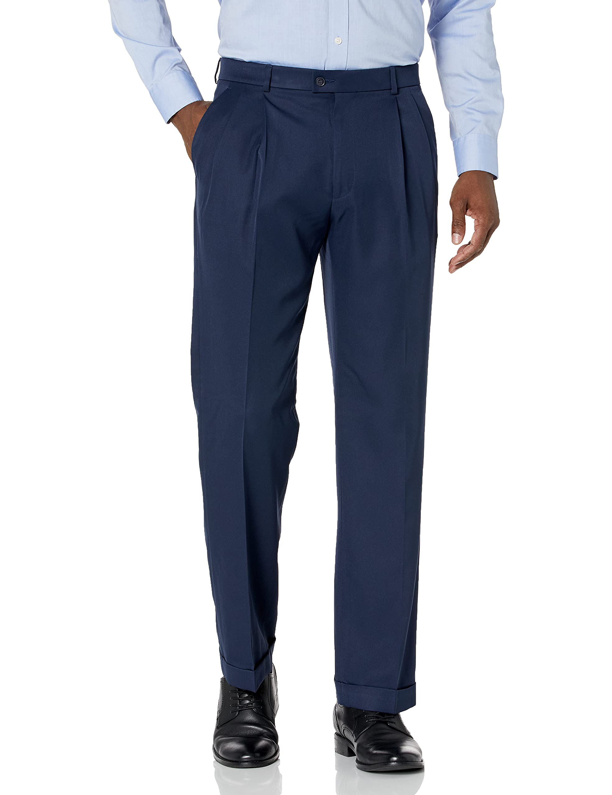 Perry Ellis mens Classic Fit Elastic Waist Double Pleated Cuffed Dress Pants, Twilight, 36W x 30L US