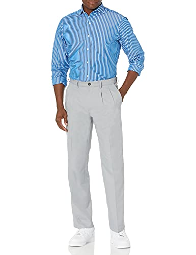 Amazon Essentials Men's Classic-Fit Expandable-Waist Pleated Dress Pant, Light Grey, 31W x 28L