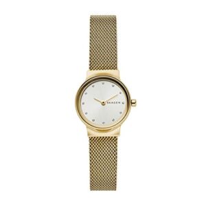 skagen women's freja quartz watch with stainless steel mesh strap, gold, 12 (model: skw2717)