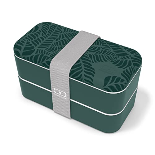 monbento - Bento Box MB Original Jungle with Compartments - 2 Tier Leakproof Lunch Box for Work and Meal Prep - BPA Free - Food Grade Safe - Nature Pattern - Green