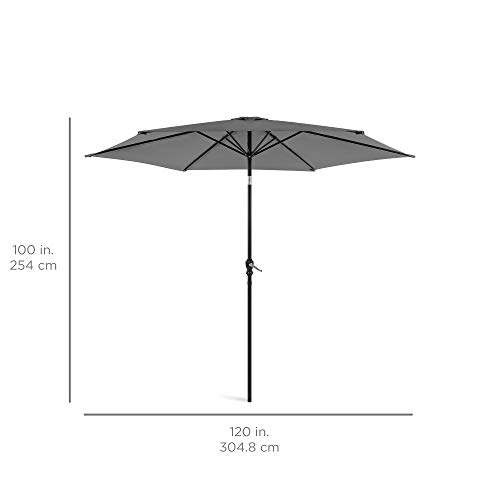 Best Choice Products 10ft Outdoor Steel Polyester Market Patio Umbrella w/Crank, Easy Push Button, Tilt, Table Compatible - Gray