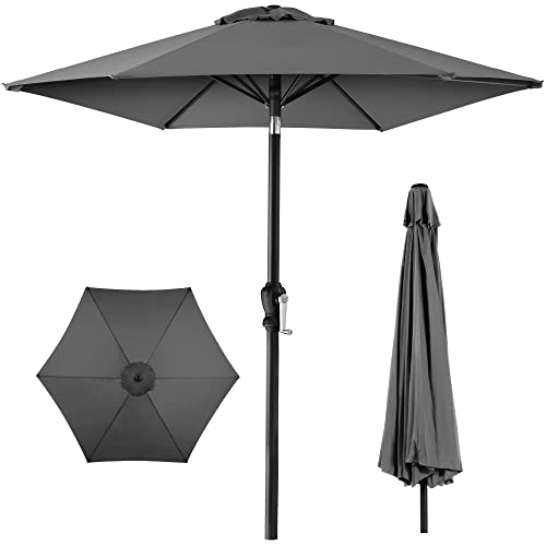 Best Choice Products 10ft Outdoor Steel Polyester Market Patio Umbrella w/Crank, Easy Push Button, Tilt, Table Compatible - Gray