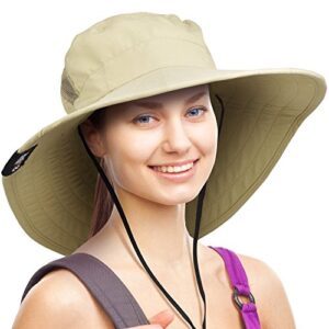 solaris wide brim women uv sun protection hat for outdoor garden hiking safari, tan