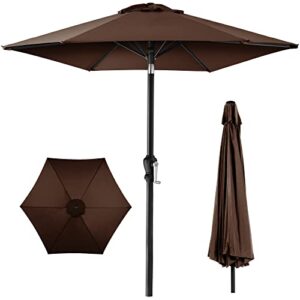 best choice products 10ft outdoor steel polyester market patio umbrella w/crank, easy push button, tilt, table compatible - brown