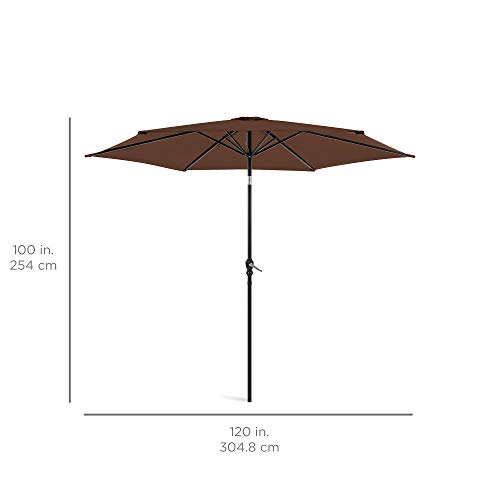 Best Choice Products 10ft Outdoor Steel Polyester Market Patio Umbrella w/Crank, Easy Push Button, Tilt, Table Compatible - Brown