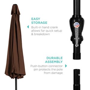 Best Choice Products 10ft Outdoor Steel Polyester Market Patio Umbrella w/Crank, Easy Push Button, Tilt, Table Compatible - Brown