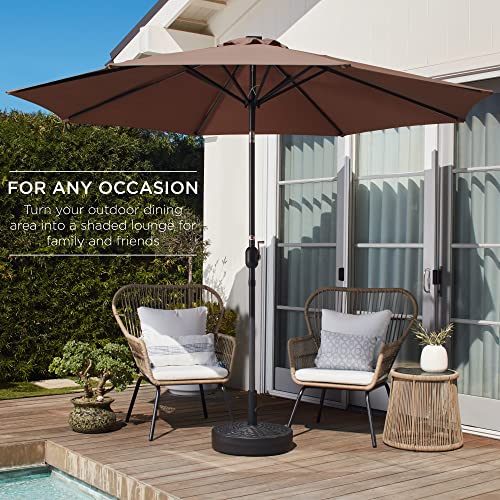 Best Choice Products 10ft Outdoor Steel Polyester Market Patio Umbrella w/Crank, Easy Push Button, Tilt, Table Compatible - Brown