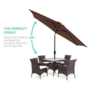 Best Choice Products 10ft Outdoor Steel Polyester Market Patio Umbrella w/Crank, Easy Push Button, Tilt, Table Compatible - Brown