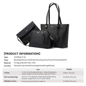 Handbags for Women Tote Bag Shoulder Bags Fashion Satchel Top Handle Structured Purse Set Designer Purses 3PCS PU Stand Gift Classical Black