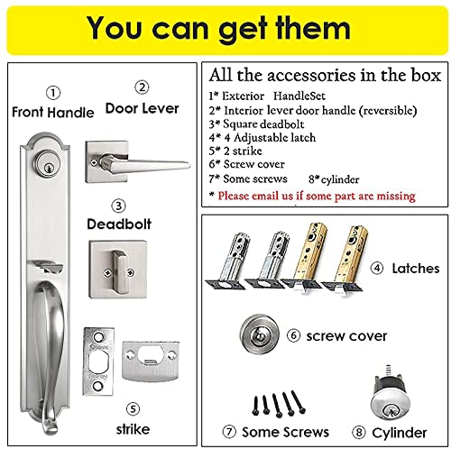 TMC Single Cylinder HandleSet with Deadbolt and Knob Door Handle for Entrance and Front Door Reversible for Right and Left Handed Satin Nickel Finish,MDHST2018SN-AMZ