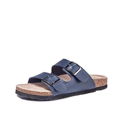 TF STAR Women 2-Strap Adjustable Buckle, Flat Casual Cork Slide Sandals,Slide Cork Footbed Sandals for Women/Ladies/Girls Navy