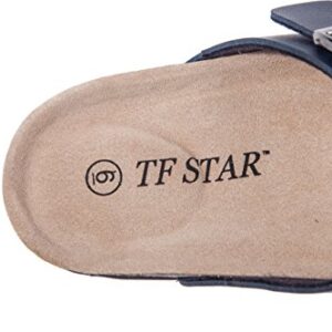 TF STAR Women 2-Strap Adjustable Buckle, Flat Casual Cork Slide Sandals,Slide Cork Footbed Sandals for Women/Ladies/Girls Navy