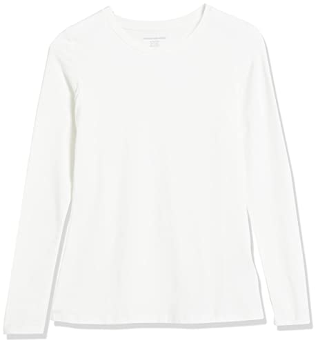 Amazon Essentials Women's Classic-Fit Long-Sleeve Crewneck T-Shirt (Available in Plus Size), White, Small