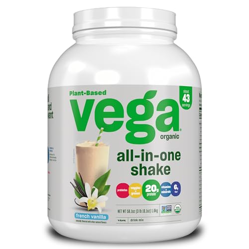 Vega Organic All-in-One Vegan Protein Powder, French Vanilla -Superfood Ingredients, Vitamins for Immunity Support, Keto Friendly, Pea Protein for Women & Men, 3.1 lbs (Packaging May Vary)