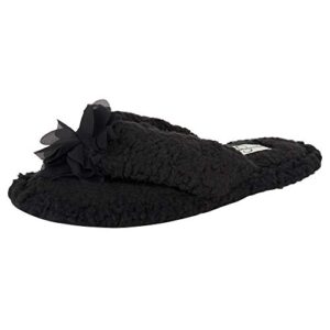 jessica simpson womens fluffy plush slide-on sandal house with memory foam slipper, black rosette, medium us