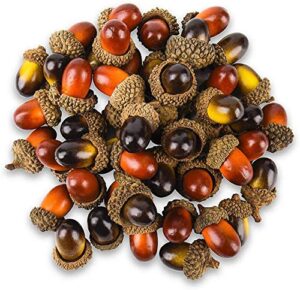 100 pcs artificial acorns with natural acorn cap, realistic and natural looking, 2 color small fake acorns for crafting, wedding, house decor
