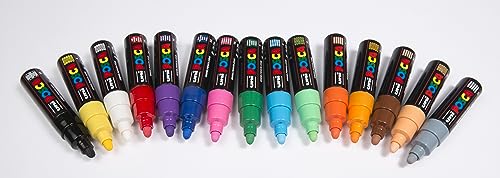 posca PC-7M Permanent Marker Paint Pens. Broad Bullet Tip for Art & Crafts. Multi Surface Use On Wood Metal Paper Canvas Cardboard Glass Fabric Ceramic Rock Pebble Stone Porcelain. Set of 8 Colours