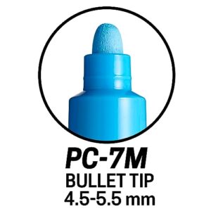 posca PC-7M Permanent Marker Paint Pens. Broad Bullet Tip for Art & Crafts. Multi Surface Use On Wood Metal Paper Canvas Cardboard Glass Fabric Ceramic Rock Pebble Stone Porcelain. Set of 8 Colours