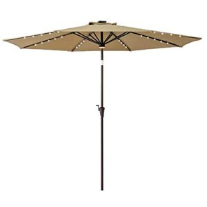 flame&shade 10 ft solar powered outdoor market patio table umbrella with led lights and tilt, beige