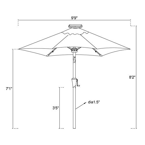 FLAME&SHADE 10 ft Solar Powered Outdoor Market Patio Table Umbrella with LED Lights and Tilt, Beige