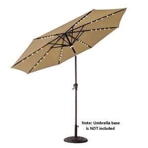 FLAME&SHADE 10 ft Solar Powered Outdoor Market Patio Table Umbrella with LED Lights and Tilt, Beige