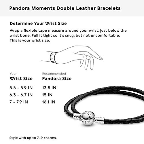 PANDORA Jewelry Black Leather Charm Sterling Silver Bracelet, 15.0", No Box