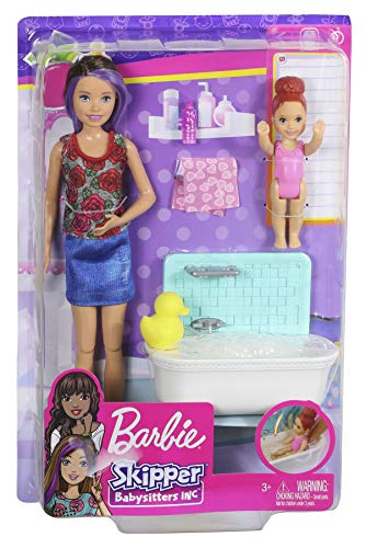 Barbie Skipper Babysitters Inc. Playset with Bathtub, Babysitting Skipper Doll and Small Toddler Doll with Button to Move Arms and Splash, Plus Themed Accessories, Gift for 3 to 7 Year Olds​​​​