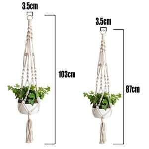 Wiwaplex Macrame Plant Hanger, 2 Pack Plant Hanger, Cotton Rope Plant Hangers Indoor Outdoor, 4 Legs Plant Hanger Brackets, Flower Pot Hanging Plant Holder for Home Decorations (White) (40 Inch)