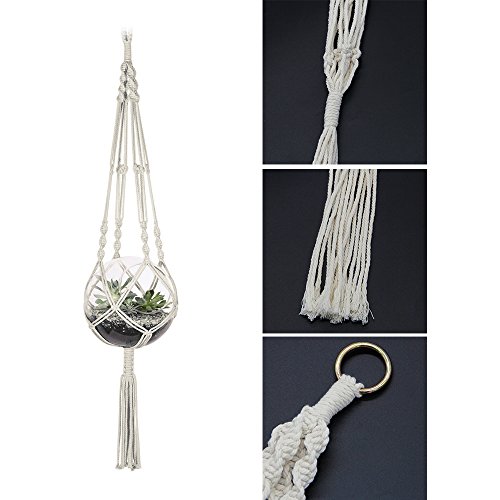 Wiwaplex Macrame Plant Hanger, 2 Pack Plant Hanger, Cotton Rope Plant Hangers Indoor Outdoor, 4 Legs Plant Hanger Brackets, Flower Pot Hanging Plant Holder for Home Decorations (White) (40 Inch)