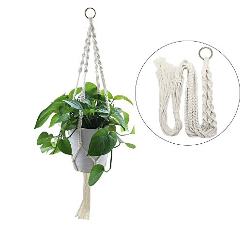 Wiwaplex Macrame Plant Hanger, 2 Pack Plant Hanger, Cotton Rope Plant Hangers Indoor Outdoor, 4 Legs Plant Hanger Brackets, Flower Pot Hanging Plant Holder for Home Decorations (White) (40 Inch)