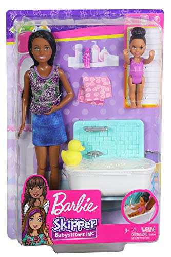 Barbie Skipper Babysitters, Inc. Playset with Bathtub, Babysitting Skipper Doll and Small Toddler Doll with Button to Move Arms and Splash, Plus Themed Accessories, Gift for 3 to 7 Year Olds